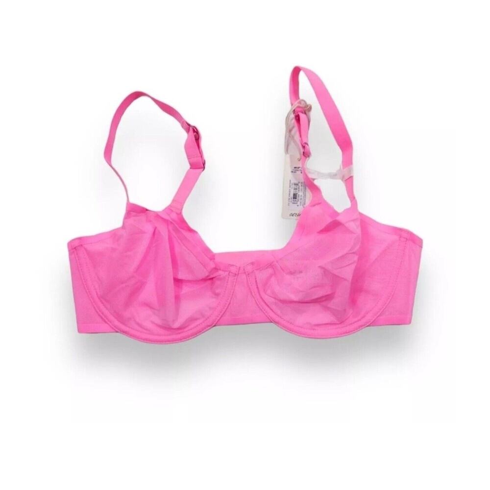 Aerie Smoothez Microfiber Unlined Balconette Bra Pink Barbie Underwire Sz 32D 1